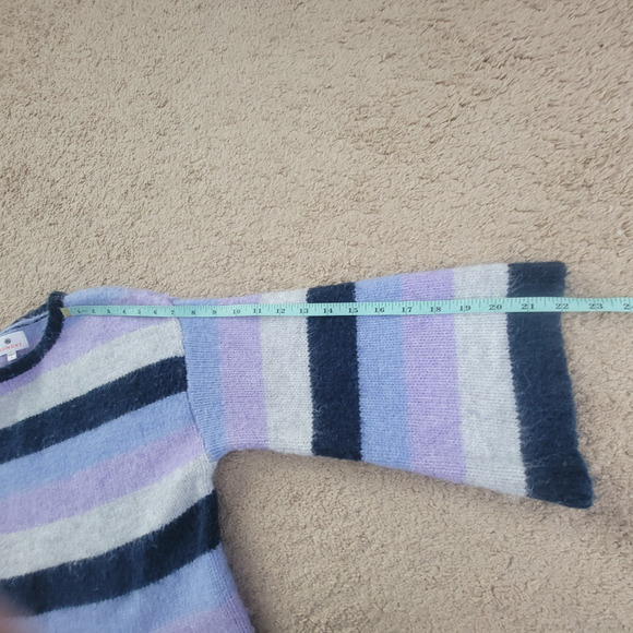 Sundry Sweater Womens S Striped Fuzzy Knit Cropped Pullover Soft Lilac Blue - Picture 7 of 11